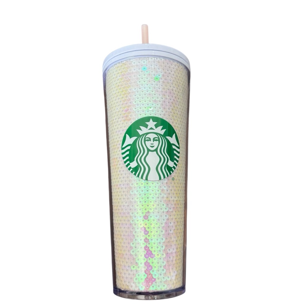 Starbucks Iridescent White Sequin Venti Tumbler 24oz‎ Cold Cup 011119488 New